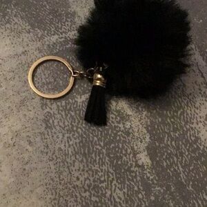 Black Pom Pom Key Ring/Bag Charm with Tassel